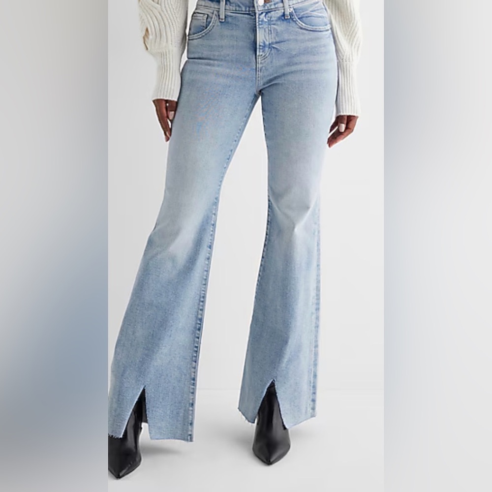 Express Sky Blue Women's 70’s Flare Up Jeans (flares have frayed from washing)